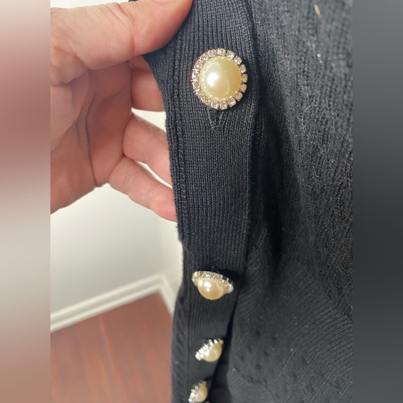 LOVERS + FRIENDS Bella Black Pearl Diamond like Button-Down Mini Sweater Dress - Picture 8 of 13